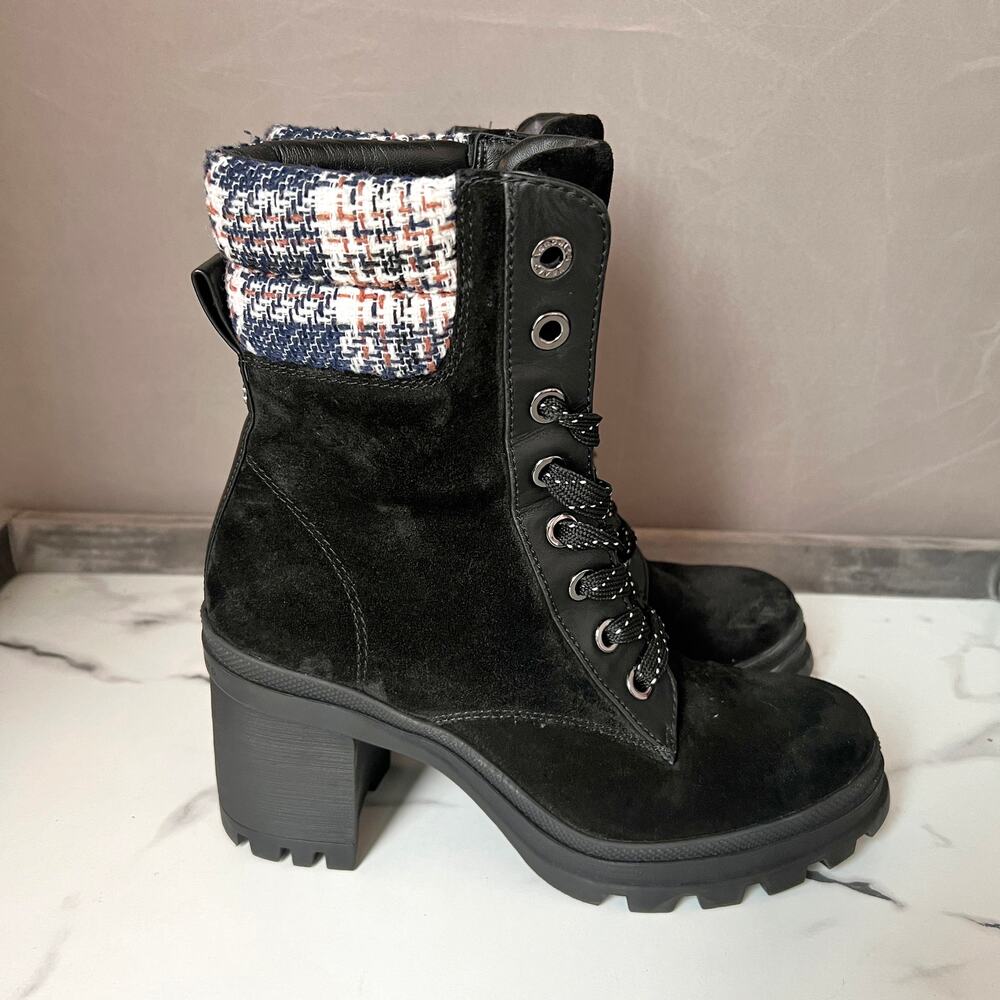 Veronica Beard Black Suede Water Resistant Hiker Boots Size 8 - Picture 6 of 9